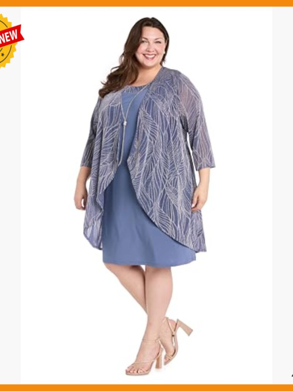 Metallic Jacquard Knit Jacket Dress Set with Necklace - Mother of Bride - Picture 6 of 7